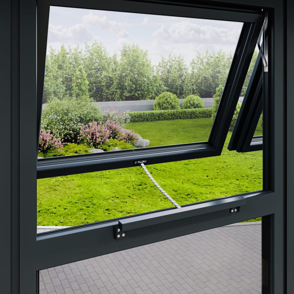 TCD1 chain actuator fitted to a top hung window to provide natural ventilation