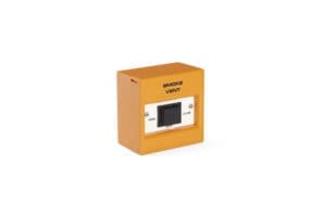 A yellow smoke vent control box with an open/close switch, perfect for integrating into door automation or window actuators systems.