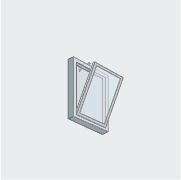 Illustration of a slightly open double-hung window with blue-tinted glass and a gray frame against a plain background. The window is tilted to the right, revealing part of its interior structure, highlighting its potential for natural ventilation.